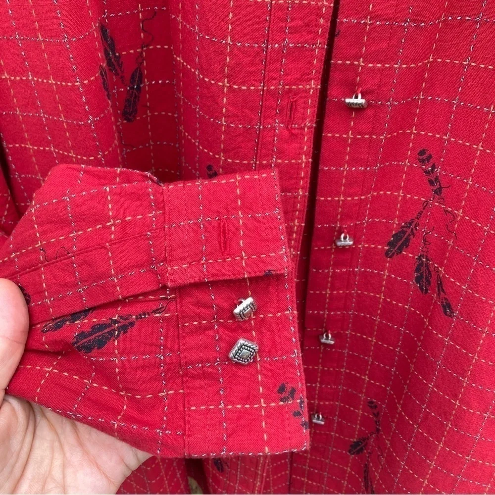 Vintage Wrangler Red feather pattern Button Up Shirt Size XL women's - Picture 8 of 12